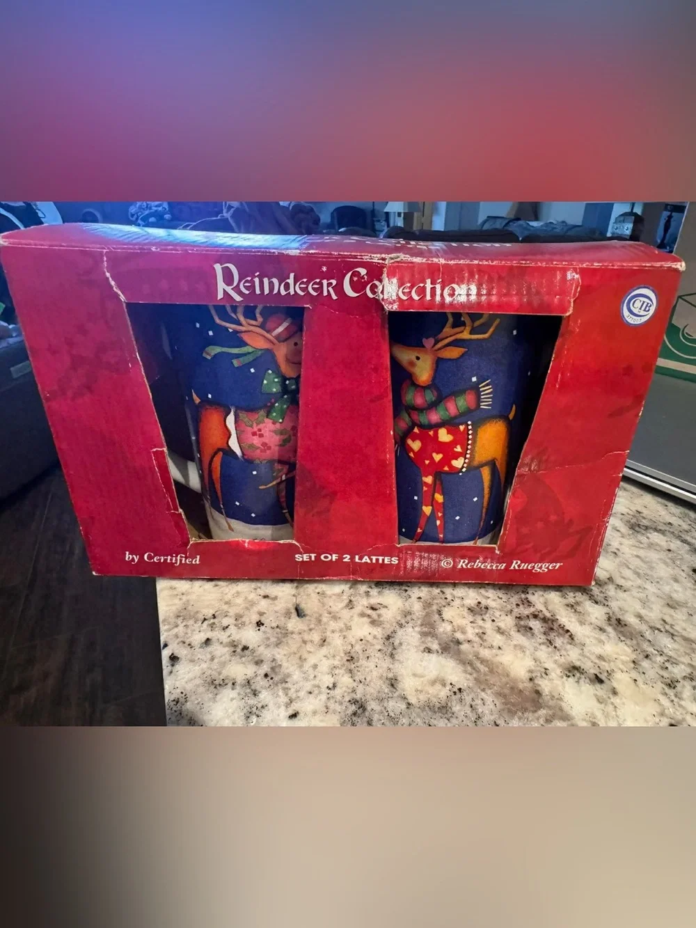 Set of 2 Reindeer Collection Holiday Latte Mugs - Blue & Multicolor